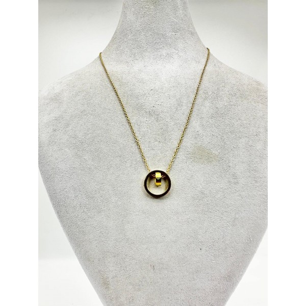 Gold Zincirli Yuvarlak Desenli Kolye